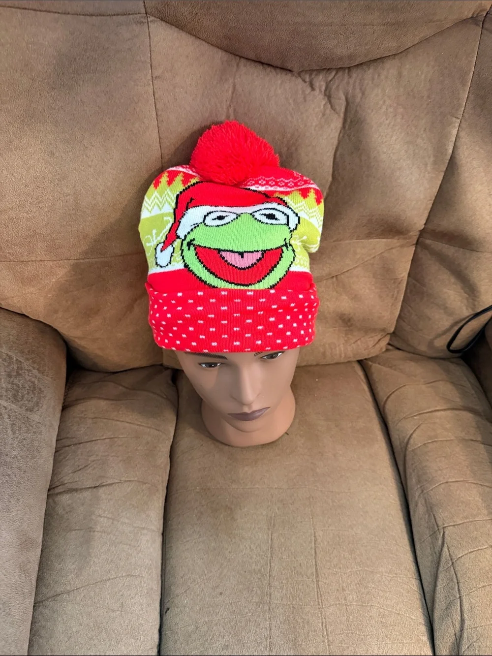 Disney Kermit Pom Beanie Hat in Red, Green & Yellow
